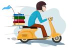 Cartoon graphic depicting books being delivered by library staff.